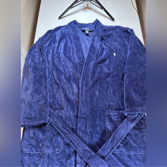 New Polo Ralph Lauren R191 100 Cotton French Terry Robe Navy Sz M - Picture 3 of 11